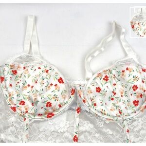 Adore Me Floral Lace Bra in White and Red